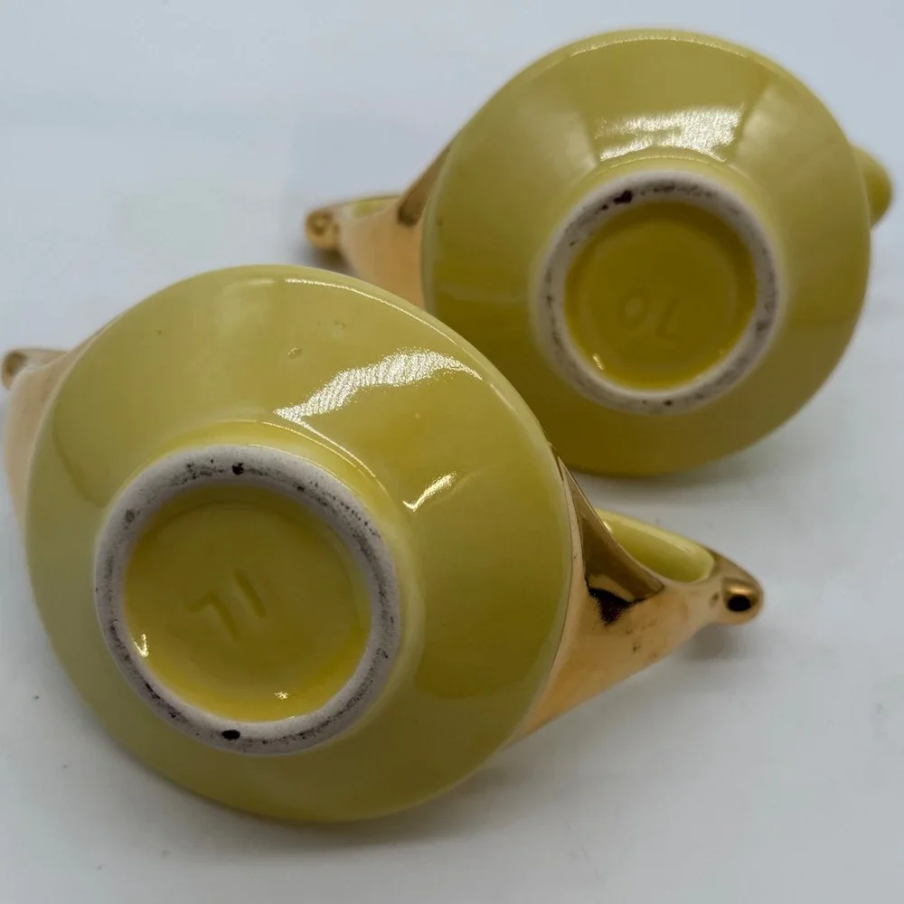 Vintage Yellow Creamer‎ Pitcher Set Gold Trim Decorative Porcelain